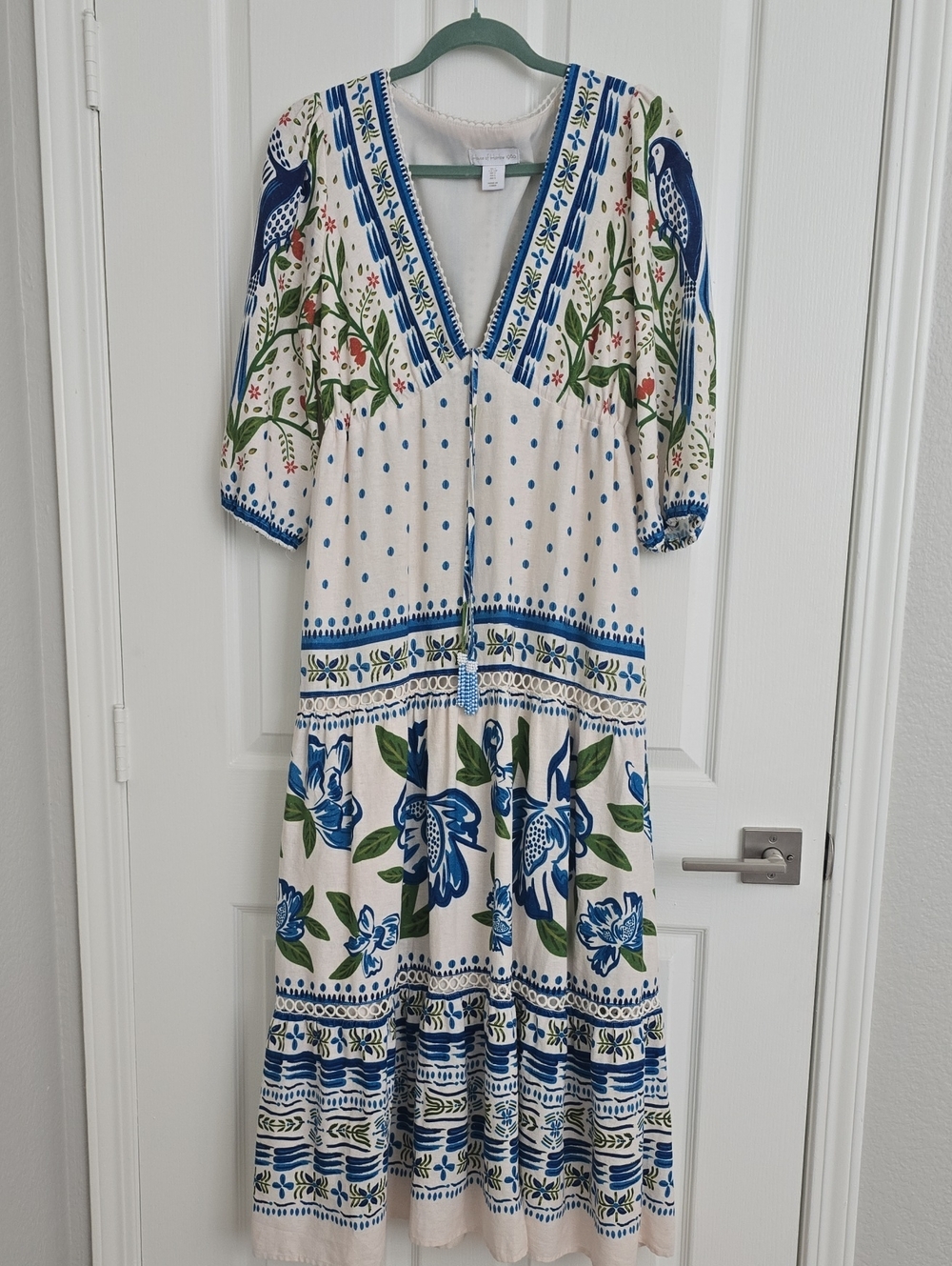 House of Harlow 1960 Blue and Cream Floral V-Neck Maxi Dress